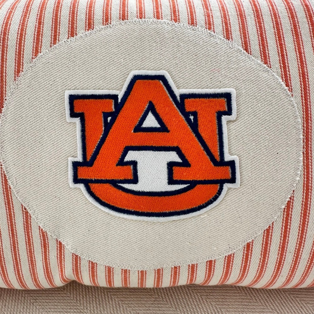 Auburn Orange/White Ticking Stripe Handmade Throw Pillow 10"x16" - Picture 2 of 6